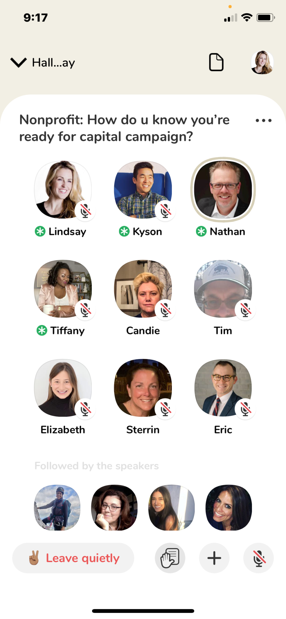 Audio chat room with participant icons displayed.