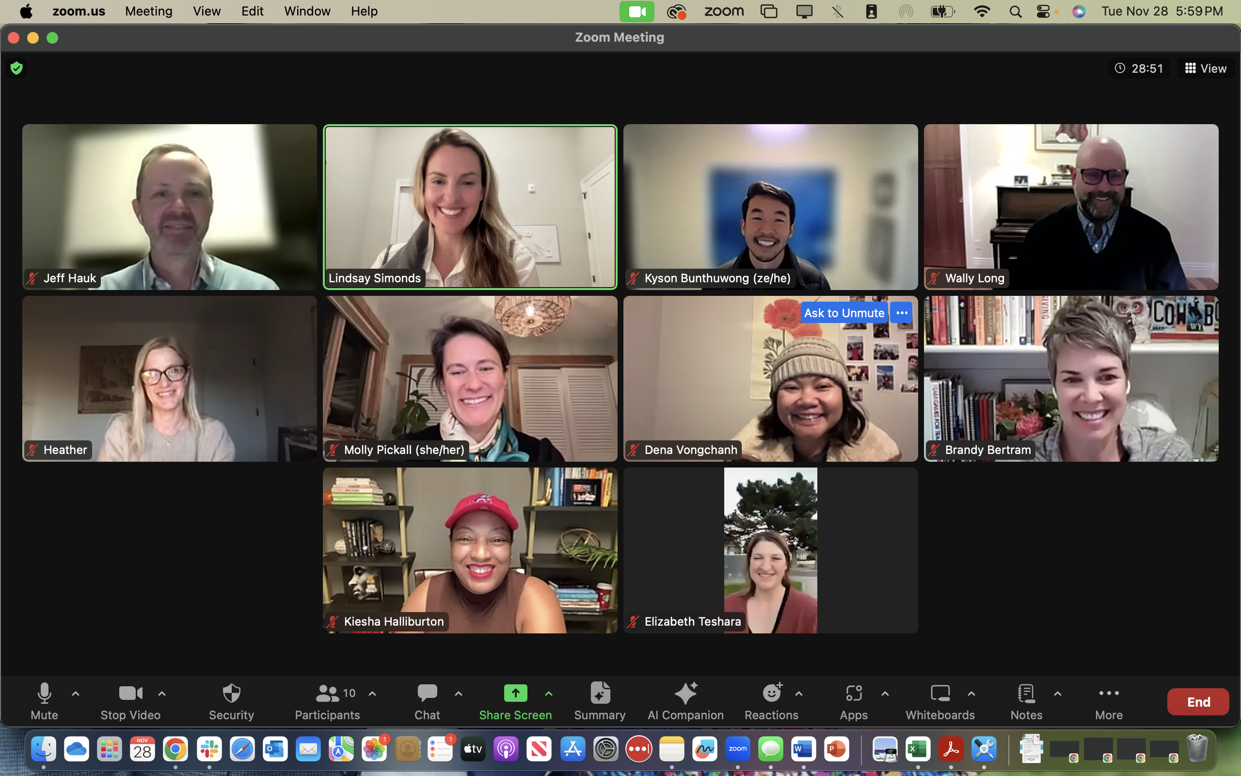 Group video call with ten participants.