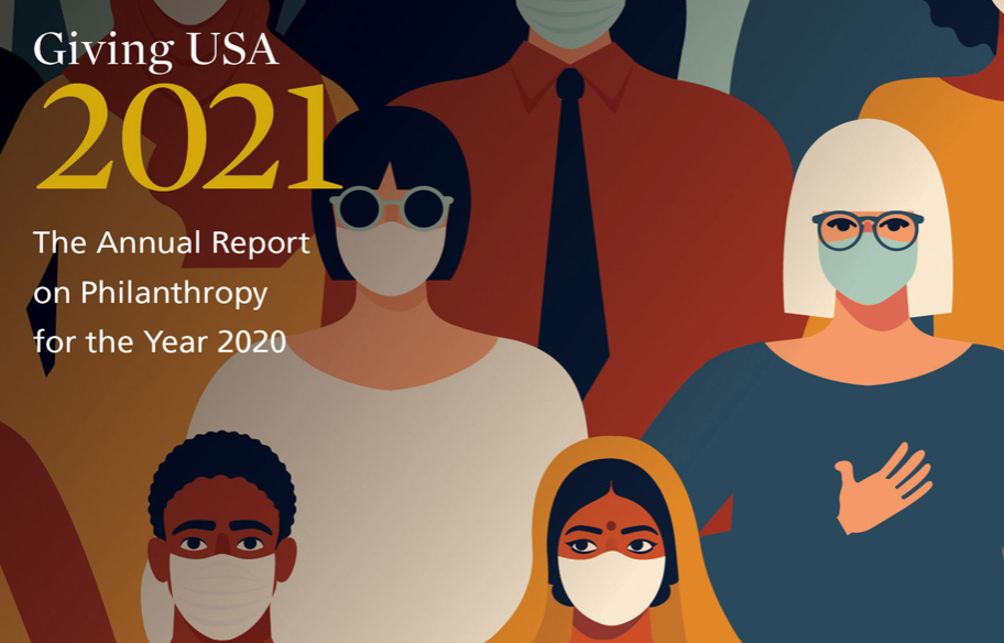 Illustration of diverse people wearing masks representing COVID-19 impact in USA 2021 report.
